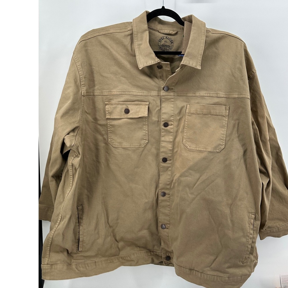 True Nation Mens 6XL Khaki Tan Cotton Twill Button Up Shirt Jacket DXL